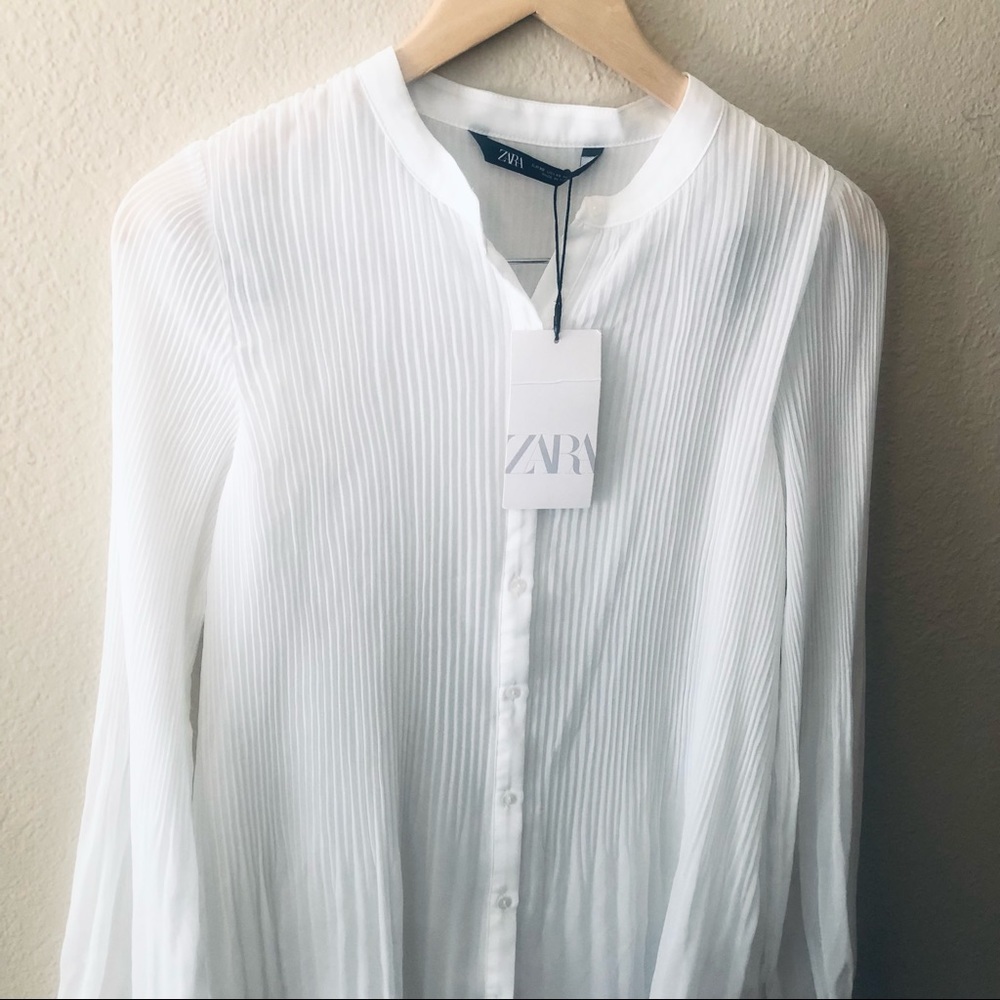 Zara Pleated White Blouse